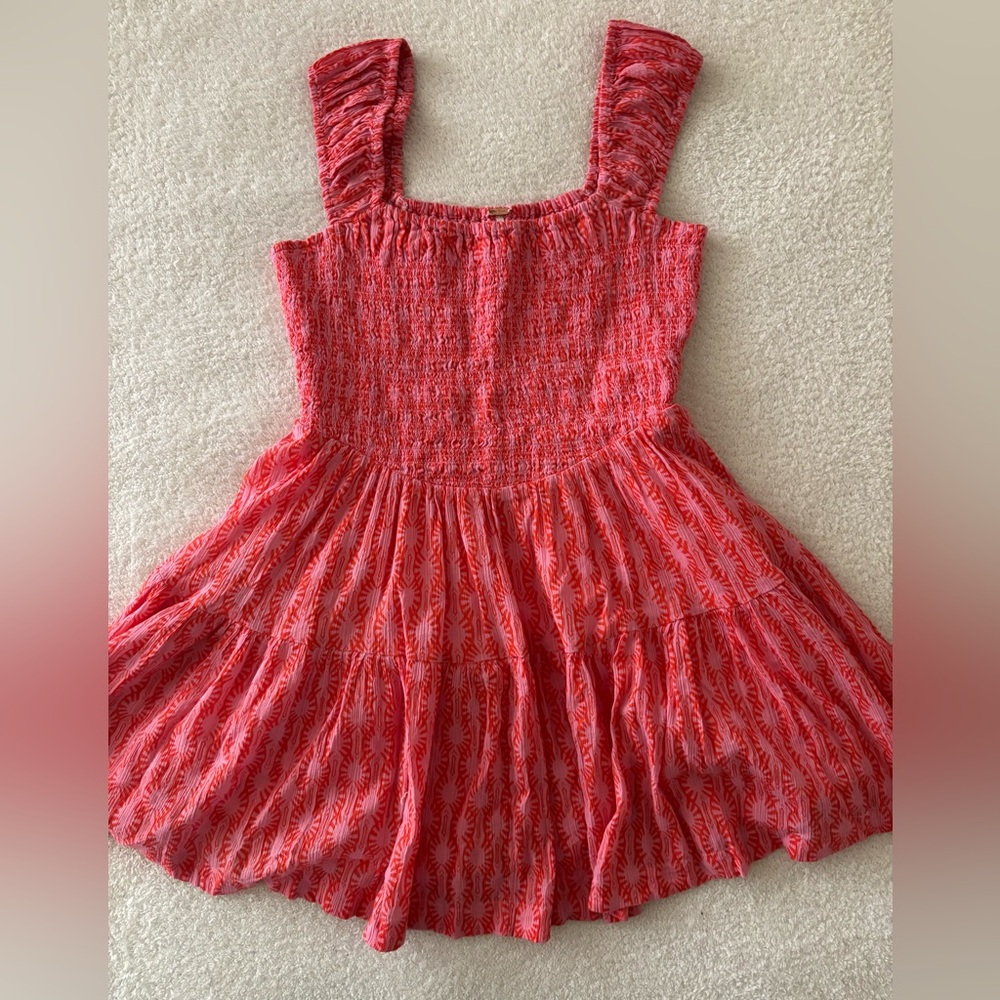 Free People Sweet Annie Orange Pink Smocked Mini Dress Size XS - Picture 5 of 11